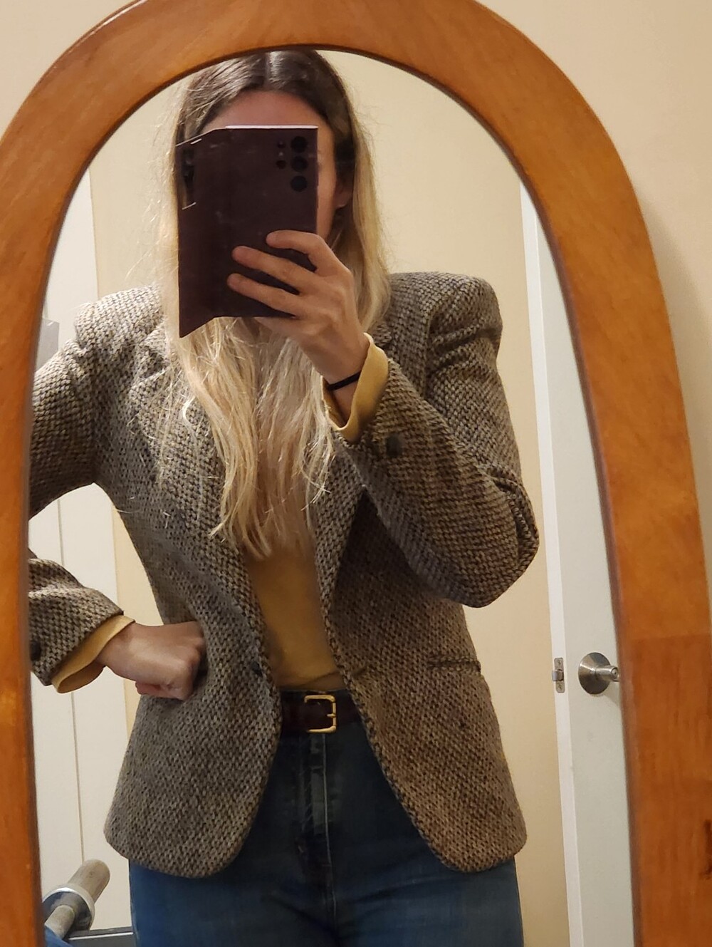 Vintage Micki 100% wool brown and beige houndstooth blazer